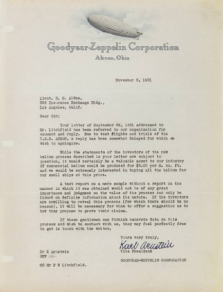 Appraisal: GOODYEAR-ZEPPELIN This lot features a collection of correspondence to and