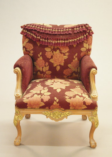 Appraisal: Victorian-Style Mahogany and Upholstered Bergere the padded back with a