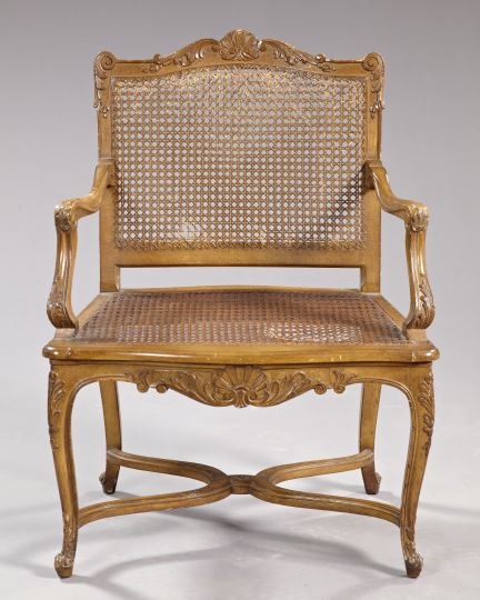 Appraisal: Provincial Louis XV-Style Polychromed Fauteuil early th century the domed