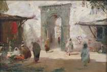 Appraisal: Orientalist Painting ca late th early th Century Moroccan street