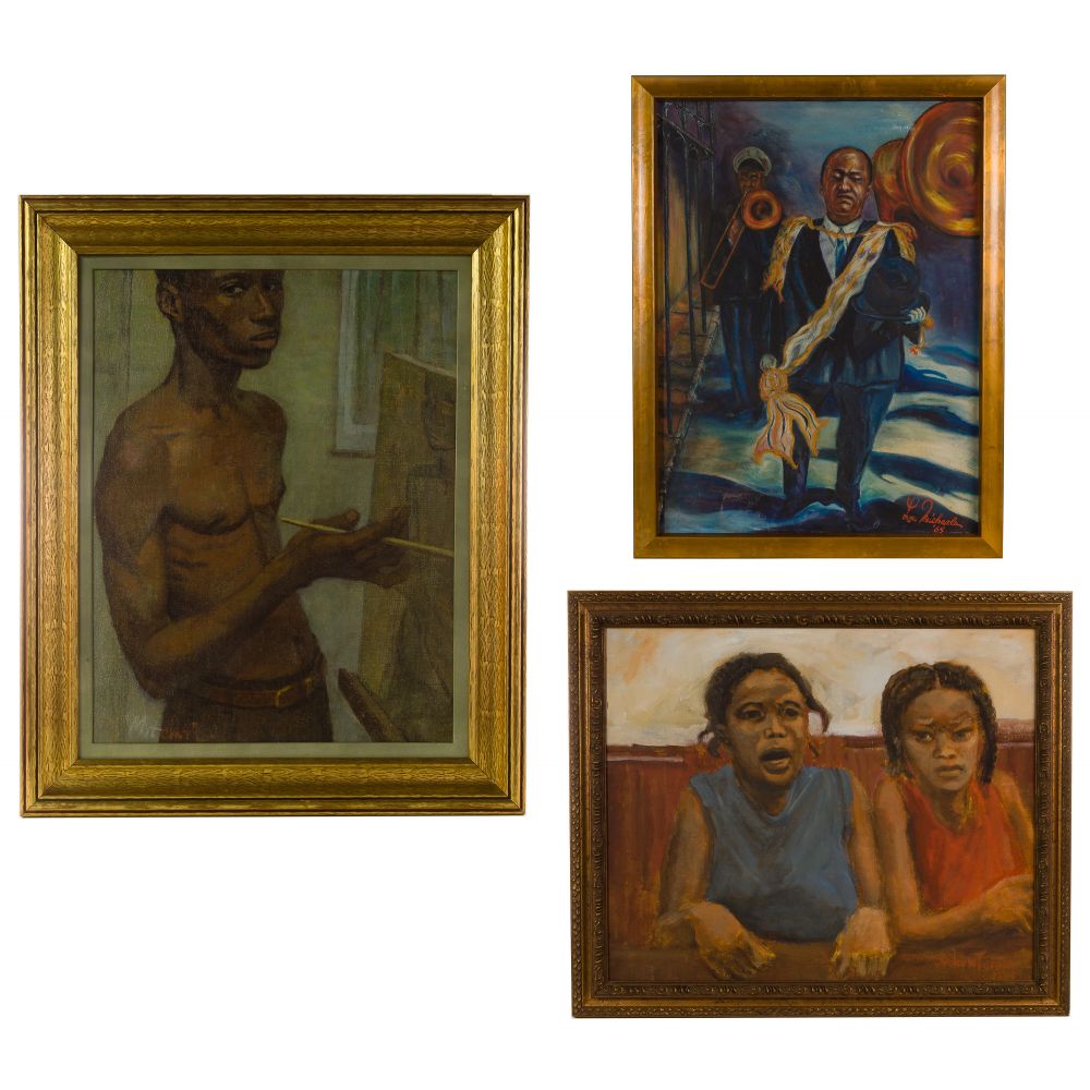 Appraisal: OIL PAINTING ASSORTMENT figural works including an oil on canvas