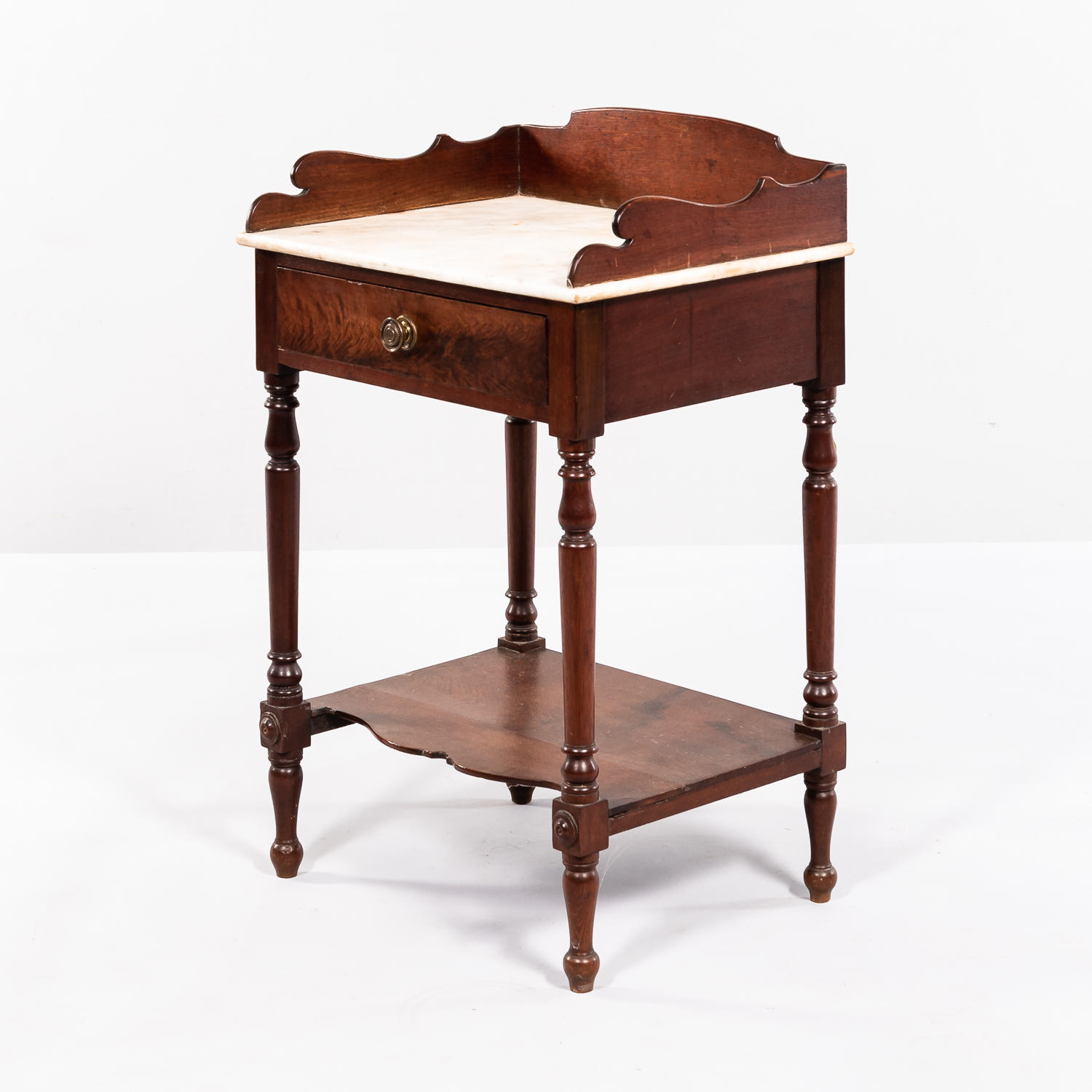 Appraisal: FEDERAL-STYLE MAHOGANY MARBLE TOP STAND WITH MEDIAL SHELF ht wd