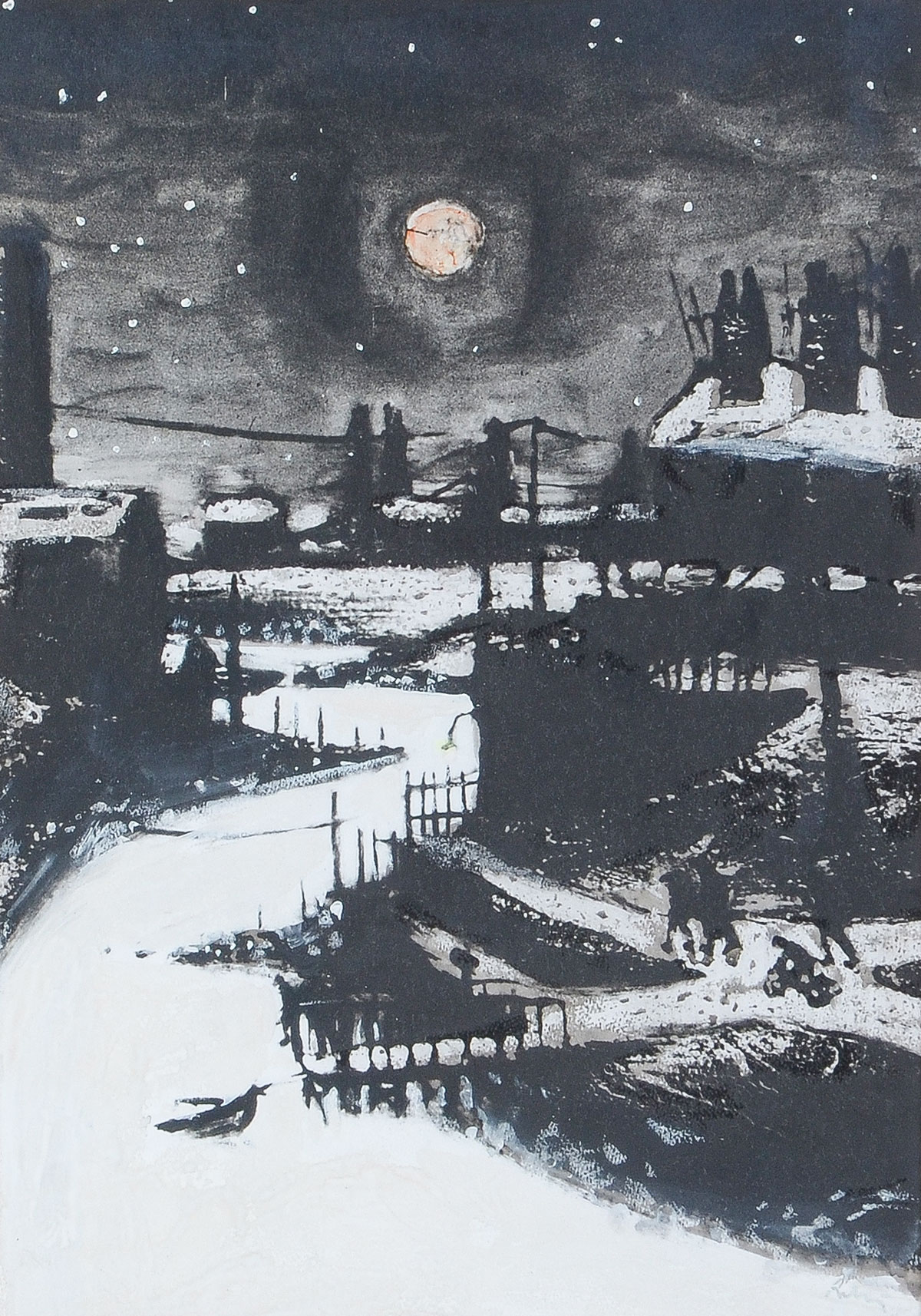 Appraisal: RILEY Harold Francis English b Moonlit Winter Urban Scene Charcoal