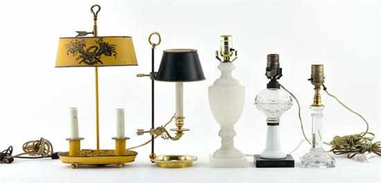 Appraisal: Collection of candlesticks and urn converted to lamps late th