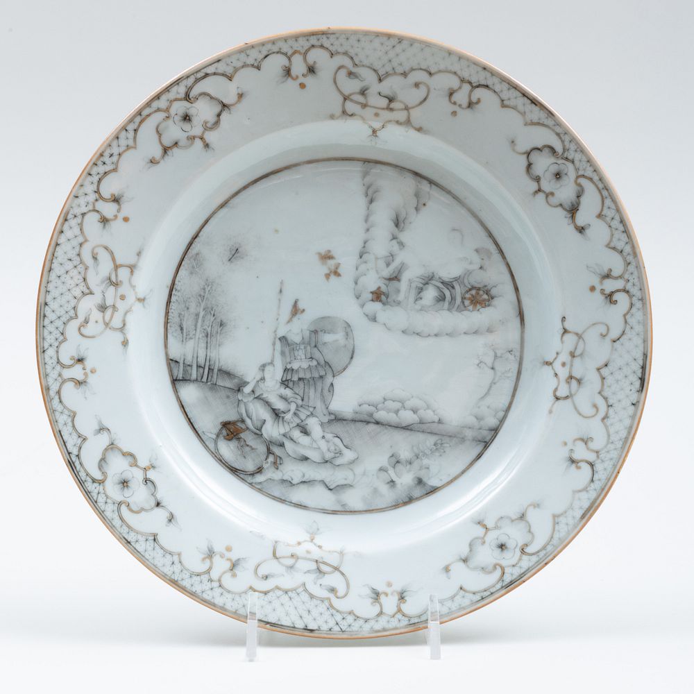 Appraisal: Chinese Export Gilt and Grisaille Porcelain Mythological Plate Depicting Minerva