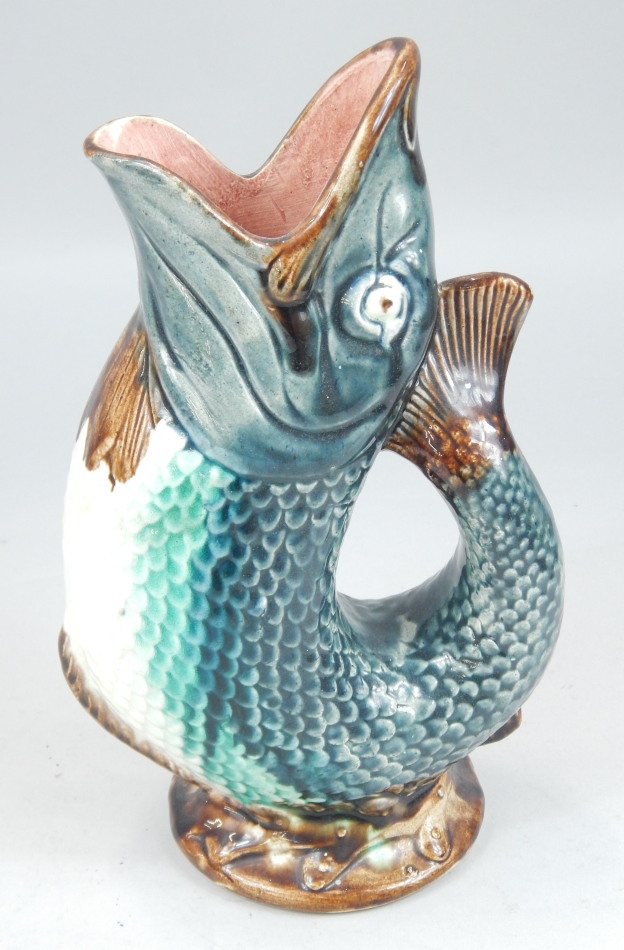 Appraisal: A late th early thC majolica glazed fish shaped jug