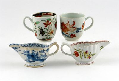 Appraisal: Two Bow creamers one painted in blue with an Oriental