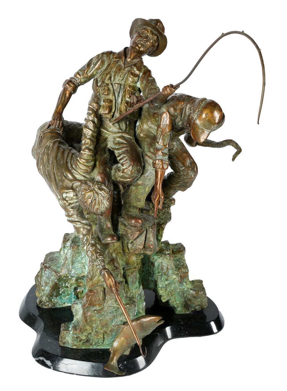 Appraisal: JERRY JOSLIN - FISHING patinated bronze mounted to marble plinth