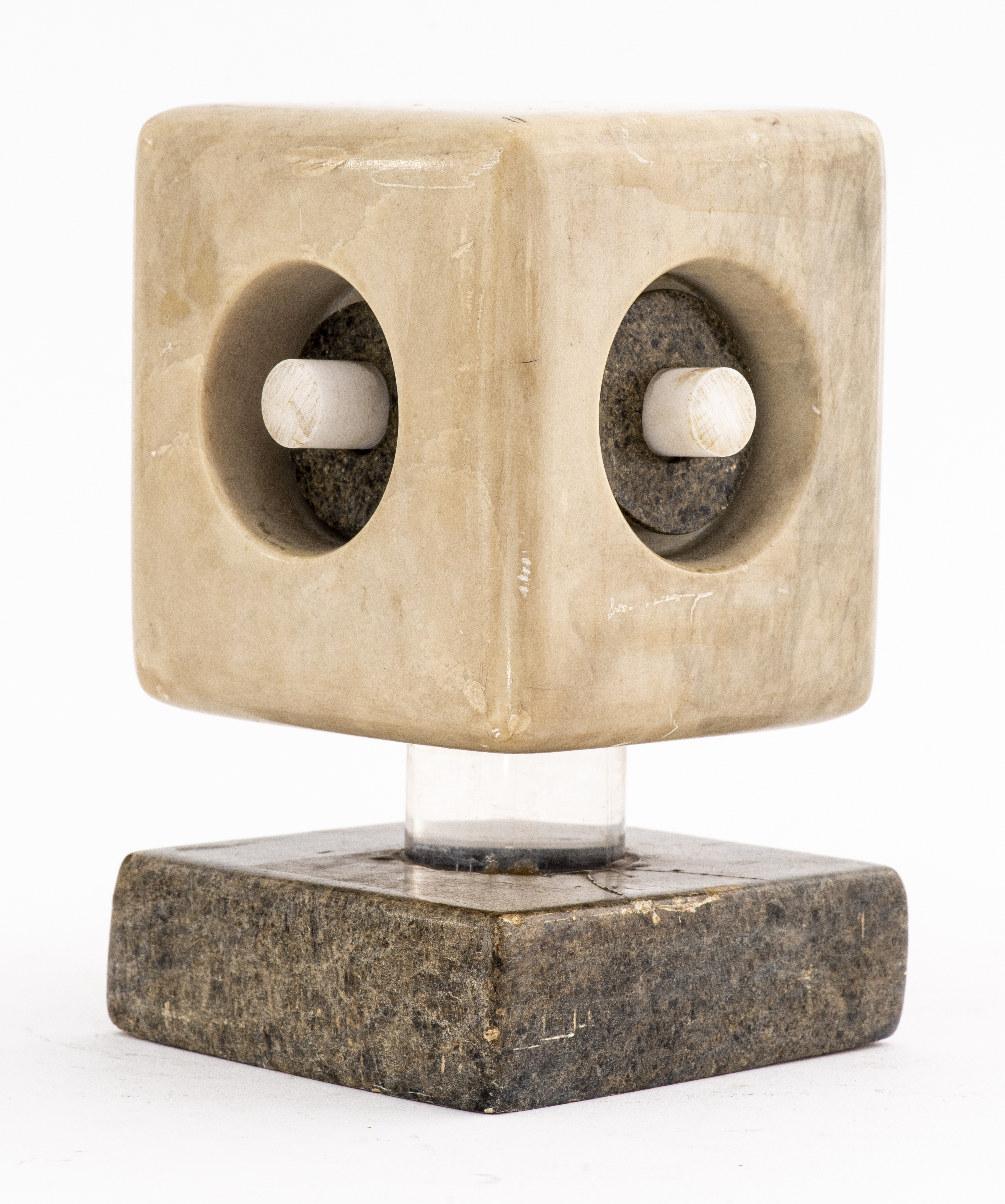 Appraisal: MID-CENTURY MODERN ABSTRACT CUBE MARBLE SCULPTURE Mid-Century Modern abstract cube