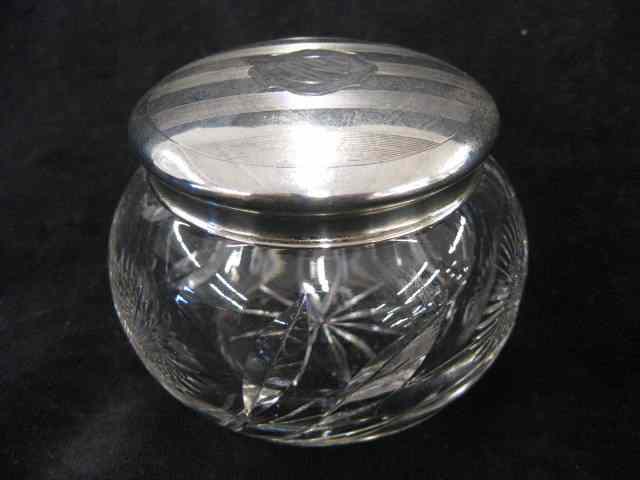 Appraisal: Sterling Silver Cut Glass Dresser Jar floral pattern deco linear