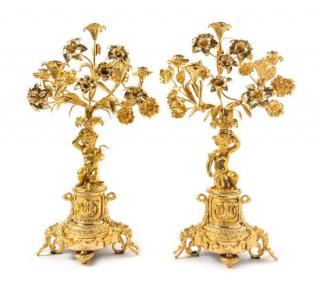 Appraisal: A Pair of French Gilt Metal Five-Light Candelabra th century