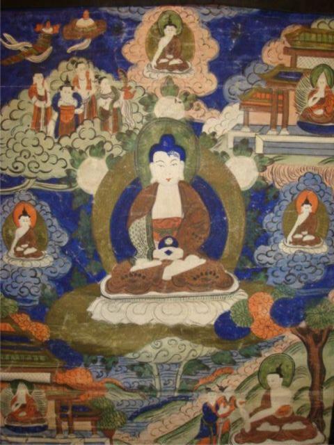 Appraisal: Tibetan Tonka of Buddha with Blue Hair - Antique thangka