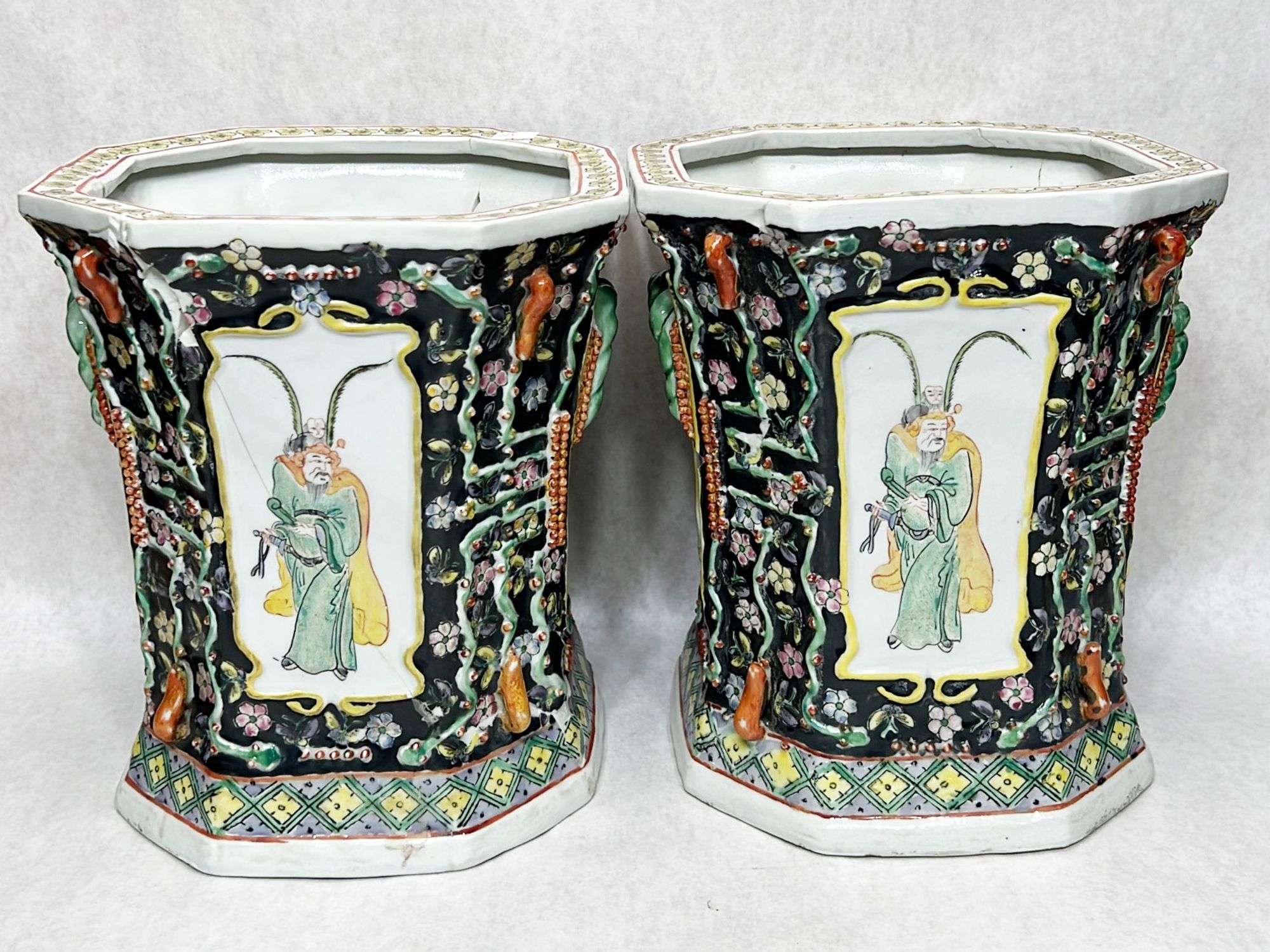 Appraisal: Pair Chinese famille noire porcelain plantersEach measures in height Both