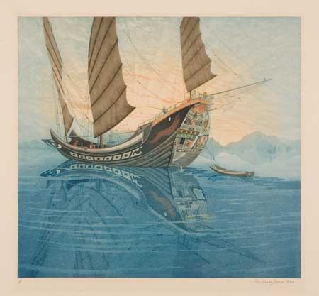 Appraisal: JOHN TAYLOR ARMS Where the Junk Sails Lift Color aquatint