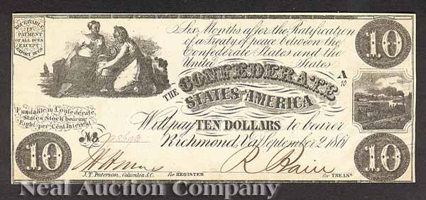 Appraisal: Confederate Currency T- September nd Ceres Commerce with Urn Plate