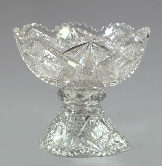 Appraisal: American Brilliant-Cut and Floral-Engraved Glass Punchbowl-on-Stand first quarter th century