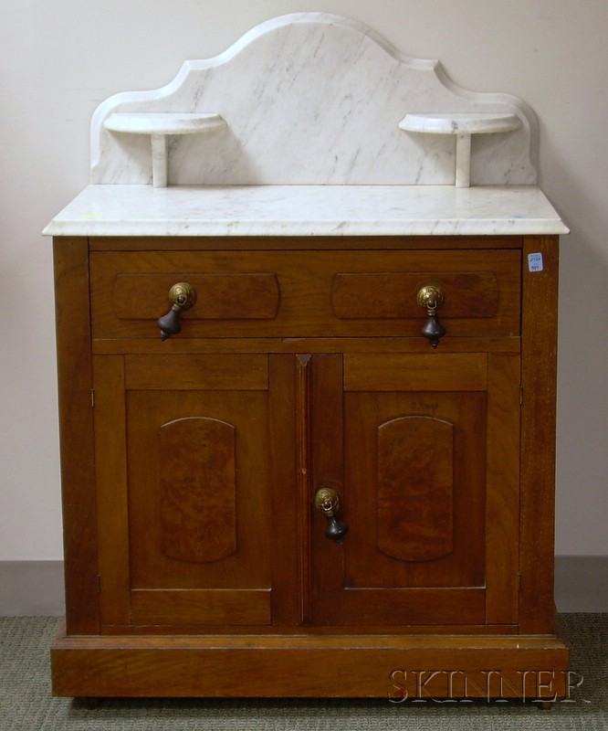 Appraisal: Victorian White Marble-top Walnut Commode Some light staining to marble