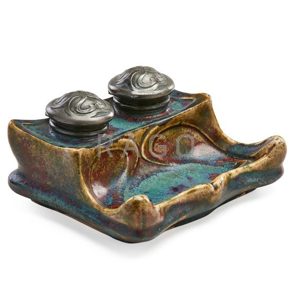 Appraisal: PIERRE-ADRIEN DALPAYRAT Stoneware inkwell Condition Report Missing one interior liner