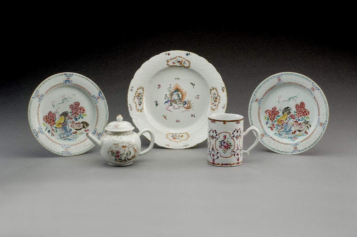 Appraisal: FOUR CHINESE EXPORT PORCELAIN GRISAILLE AND GILT-DECORATED TABLEWARES EIGHTEENTH CENTURY