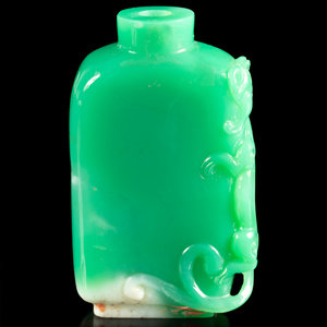 Appraisal: A Chinese Green Glass 'Chilong' Snuff Bottle TH CENTURY of