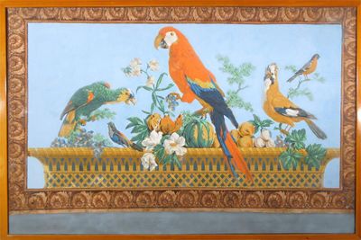 Appraisal: Continental School th Century Parrots and exotic birds perched on