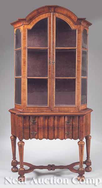 Appraisal: An Antique William and Mary-Style Burled Walnut Vitrine Cabinet c