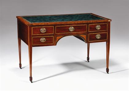 Appraisal: George III style satinwood inlay and mahogany knee hole desk