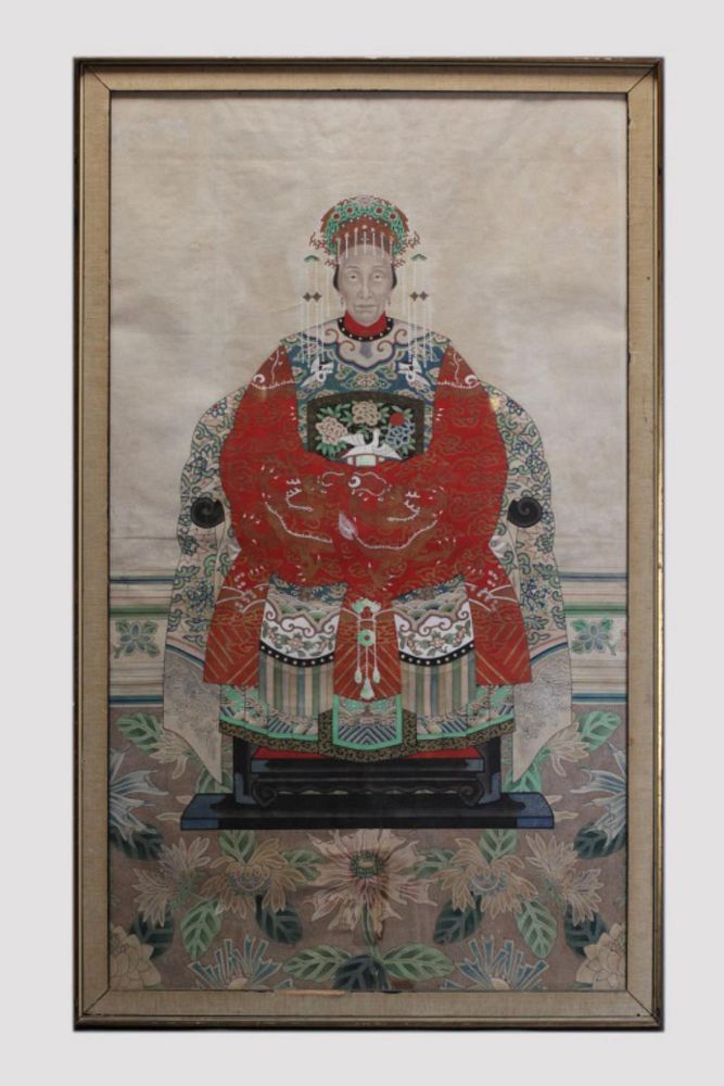 Appraisal: framed Chinese ancestral portrait possibly th c hand painted on