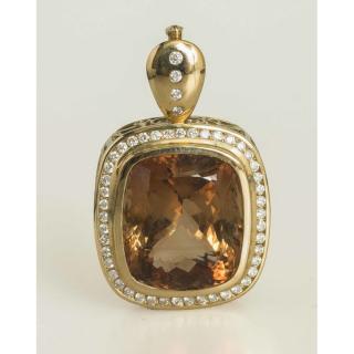 Appraisal: Natural Topaz Diamond Gold Pendant Large natural topaz center stone