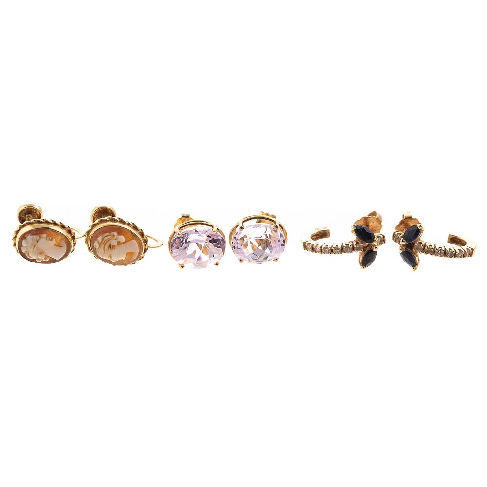 Appraisal: A Collection of K Gemstone Cameo Earrings K yellow gold