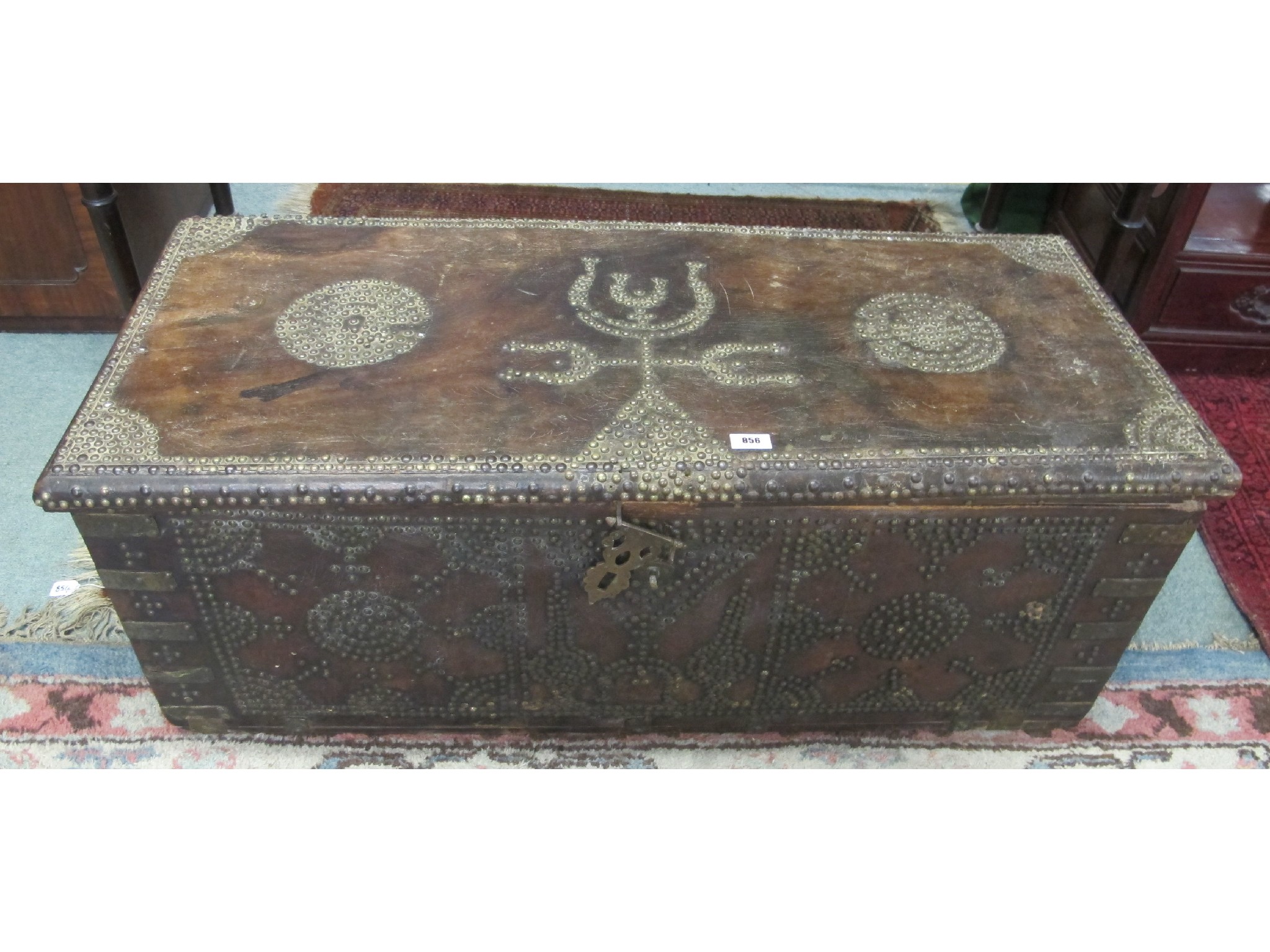 Appraisal: A Saudi Arabian hardwood and studded blanket chest