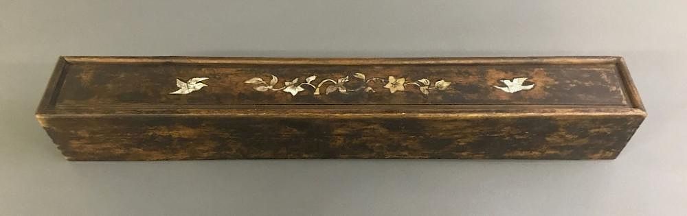 Appraisal: Chinese Mother-of-Pearl Inlaid Scroll Box Scroll Chinese mother-of-pearl inlaid scroll