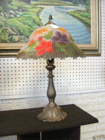 Appraisal: REVERSE PAINTING ON GLASS SHADE LAMP