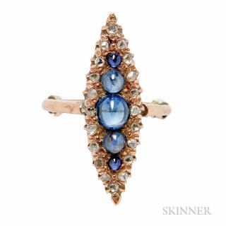 Appraisal: Antique Gold and Diamond Ring navette-form set with cabochon blue