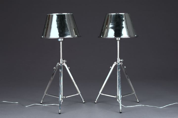 Appraisal: Pair of Chromium Adjustable Tripod Table Lamps each with a