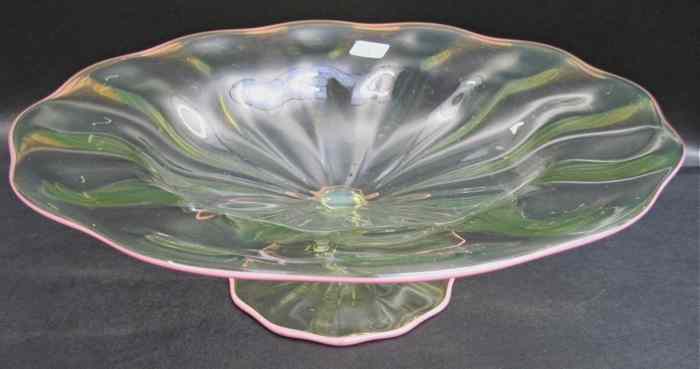 Appraisal: PILCHUCK ART GLASS PEDESTAL BOWL having pale yellow tint with