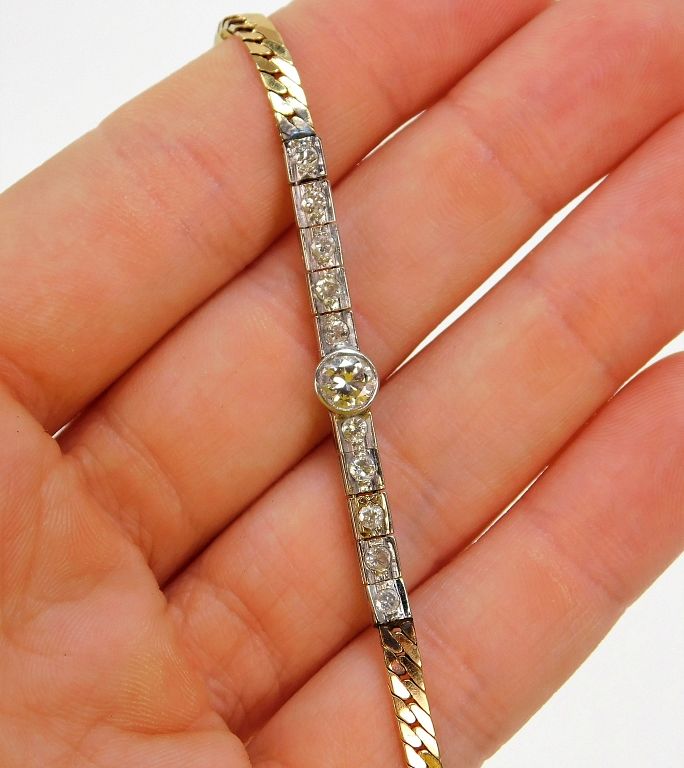 Appraisal: K Yellow Gold Diamond Herringbone Bracelet Italy th Century carat