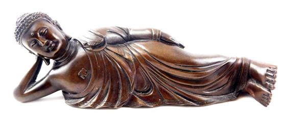 Appraisal: ASIAN th C cast bronze statue of reclining Buddha figure