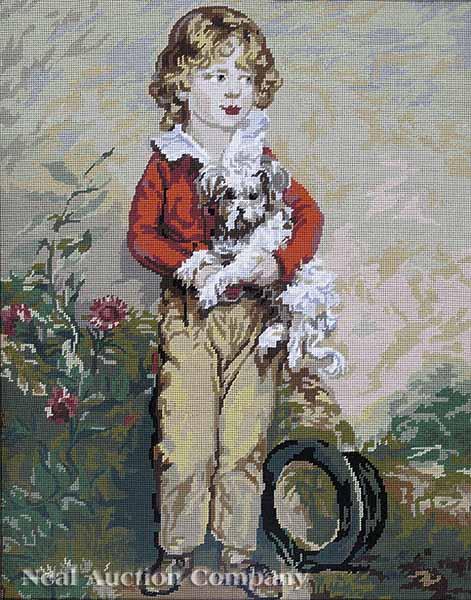 Appraisal: A Vintage Needlepoint Panel of a Regency Lad Holding a