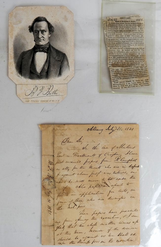 Appraisal: Letter Aaron Burr to Benj F Butler Funeral Card A