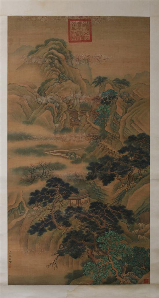 Appraisal: AFTER WANG FEI Chinese Qing Dynasty LANDSCAPE Ink and color