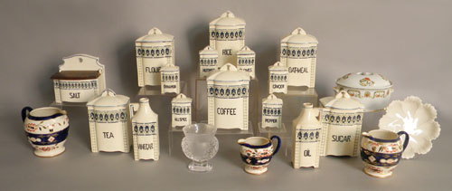 Appraisal: Czechoslovakian china canister set together with a Lenox leaf plate