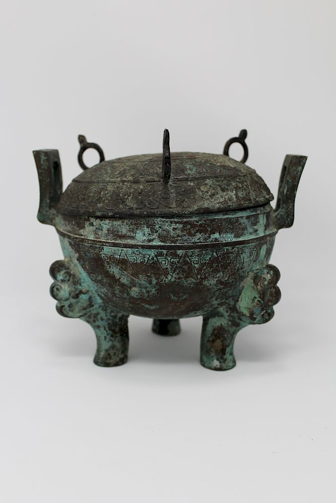 Appraisal: Chinese Archaic Style Footed Censor Chinese Archaic Style Footed Bronze