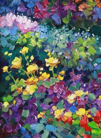 Appraisal: Framed acrylic on canvas painting Garden Detail Jan Shepard-Bain American