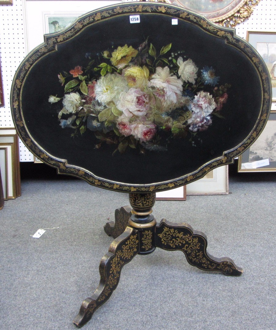 Appraisal: A th century black lacquer chinoiserie decorated centre table the