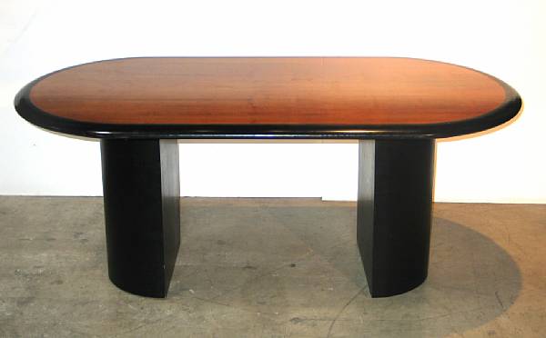 Appraisal: A Contemporary cherry and ebonized hardwood conference table height in