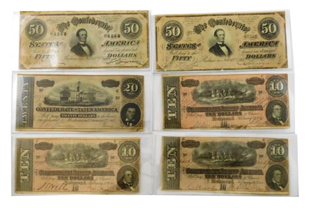 Appraisal: Six Confederate bank notes all from the seventh series of