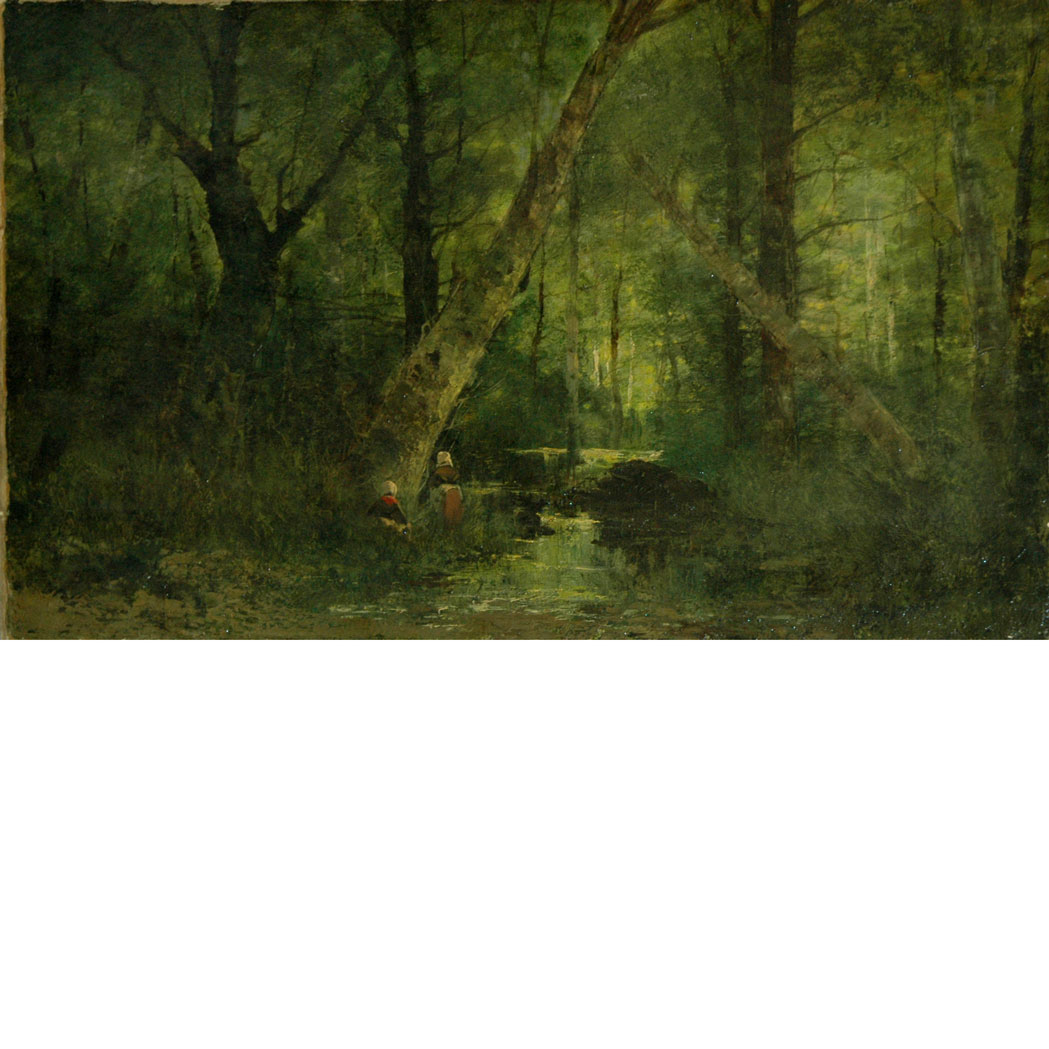 Appraisal: American School th Century Women by a Forest Pool Oil