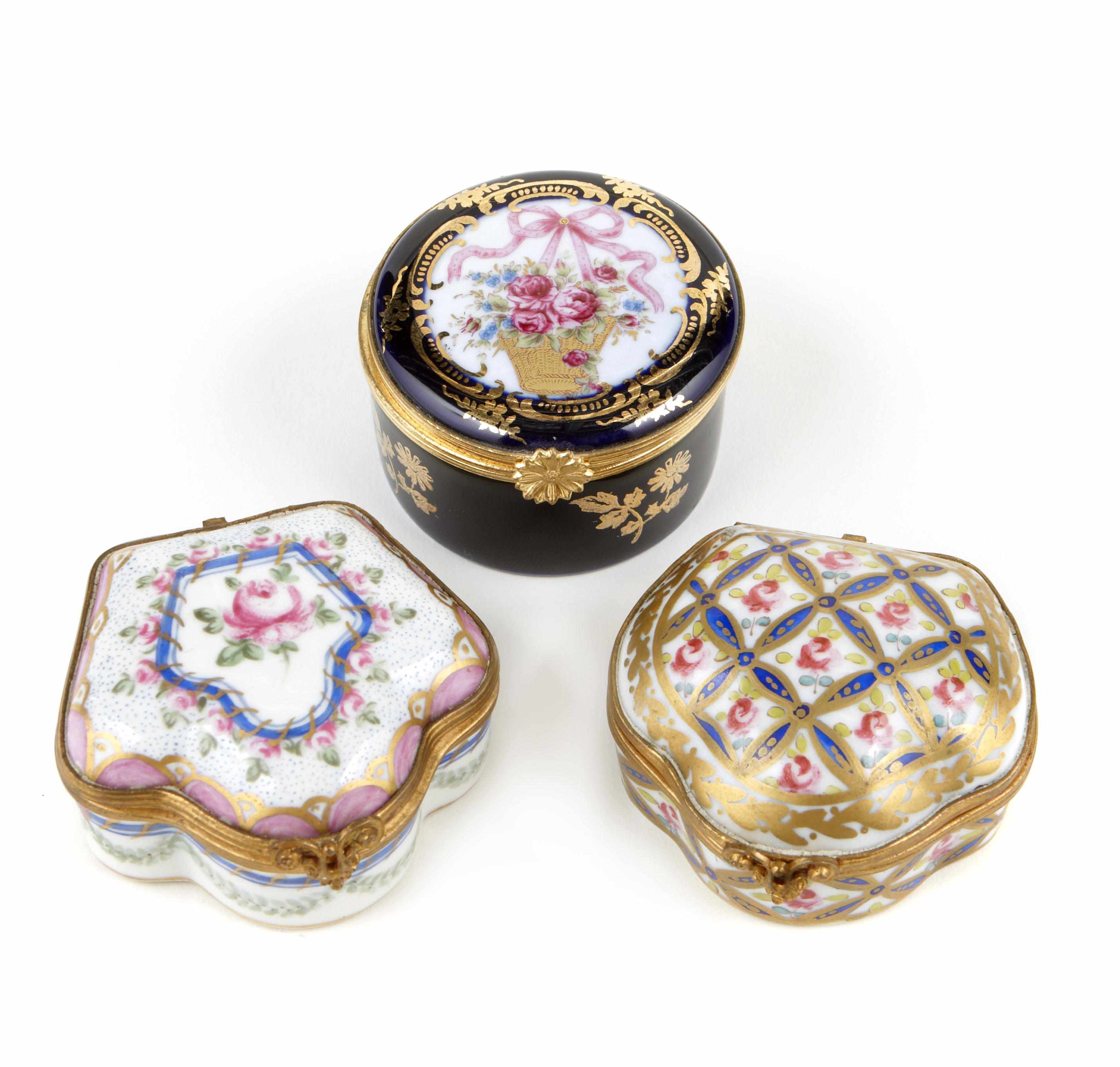 Appraisal: A group of three French porcelain and gilt metal mounted