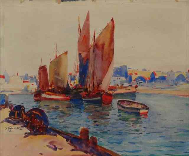 Appraisal: THIEME Anthony Watercolor Harbor Scene Signed lower left Sketch of